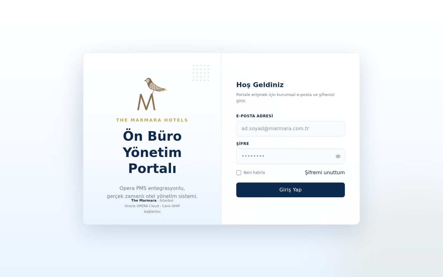 The Marmara Hotels için hazırlanan Özel Yazılım çalışması