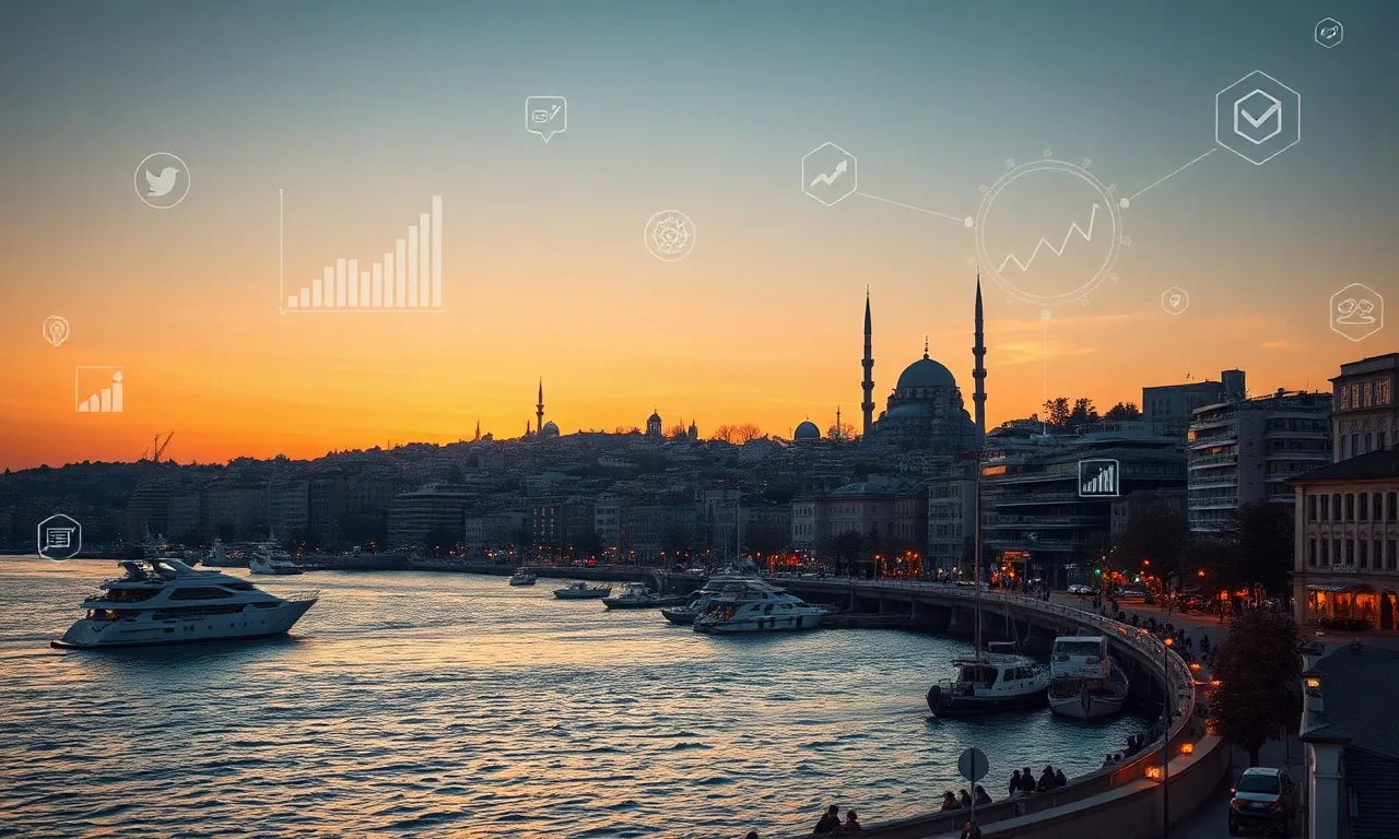İstanbul skyline featuring digital marketing elements